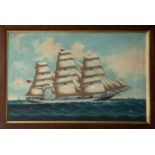 19th century English School, The iron built clipper ship Glenburn in full sail gouache, in