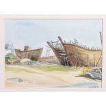 Norah Bryan (Jersey, 20th century), French Boatyard watercolour, signed lower right Norah Bryan,