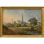 Early 19th century English School, Morley Church & Rectory, Derbyshire oil on board, circa 1825,