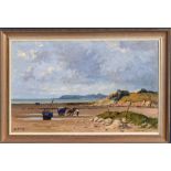 French, late 20th century, Gathering Seaweed on the West Coast of France oil on canvas, signed