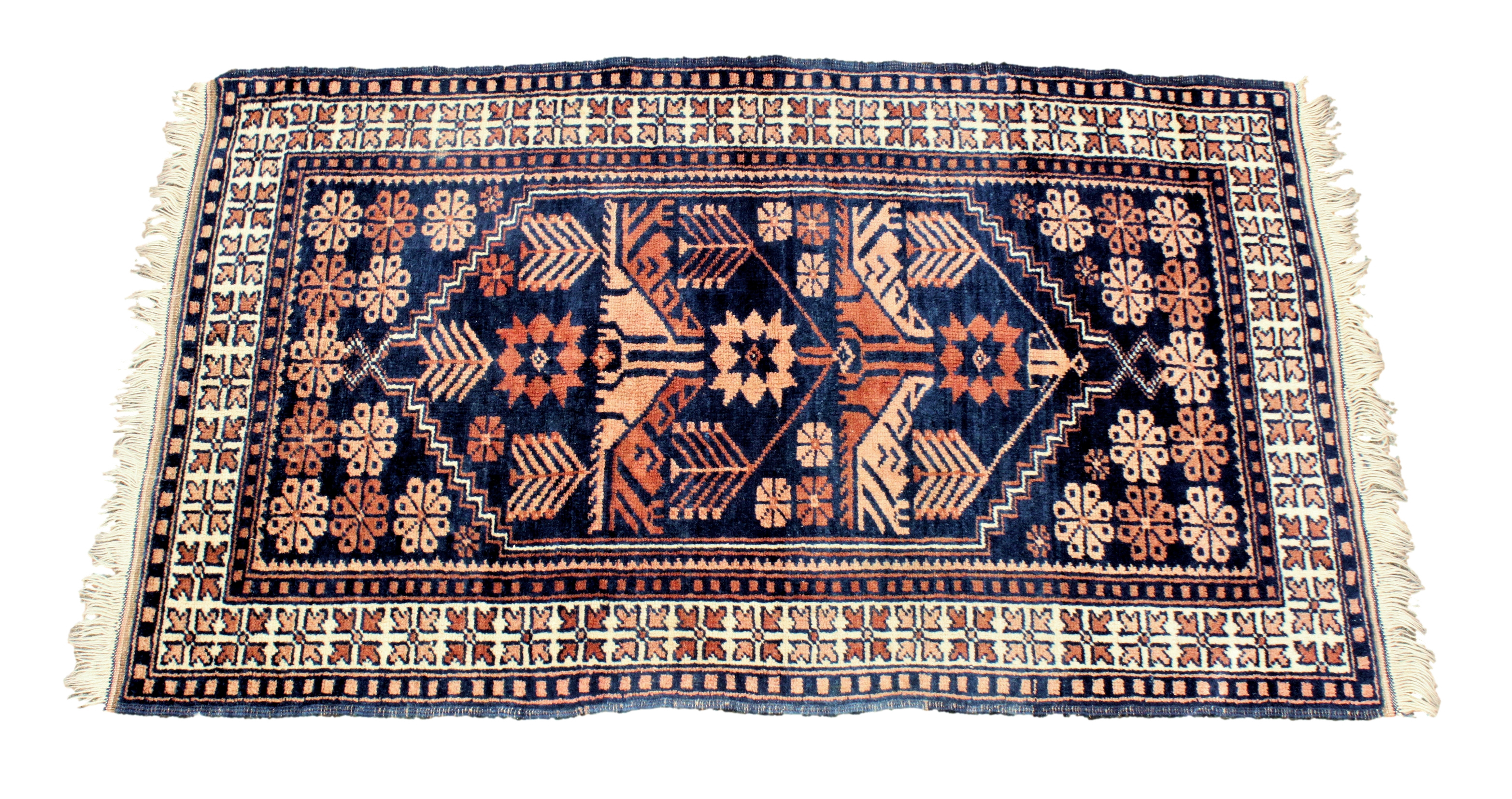 A small Anatolian Dosemealti rug, the madder field with a single six sided medallion with stylised