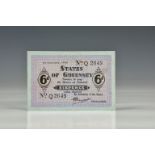 BRITISH BANKNOTE - States of Guernsey - German Occupation, Sixpence, French blue banknote paper, 1st