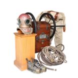 Late 19th early 20th century Admiralty pattern two cylinder two diver pump and bell helmet by