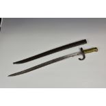 A French 1866 Pattern Chassepot Bayonet, 22½in. (57.2cm.) fullered Yataghan blade, stamped '