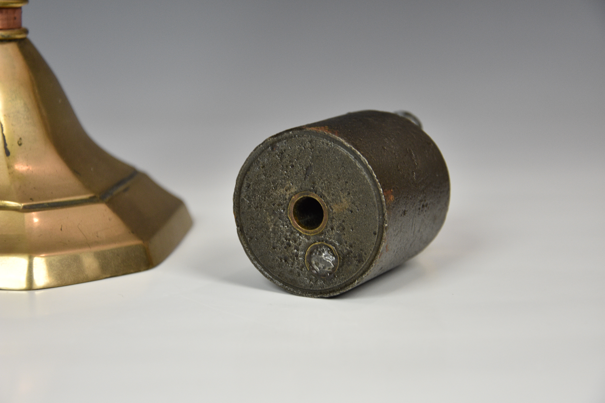 A mounted trench art WWI French grenade launcher cup discharger and inert grenade, for Lebel & - Image 3 of 4