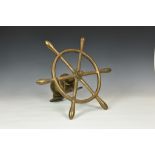 Maritime interest - A polished bronze six spoke ships wheel, with bracket, unmarked, 19¾in. (50.