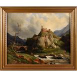 Scottish School, mid 19th century, Landscape with Bridge and Castle oil on canvas 15 x 19in. (38.5 x