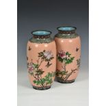 A pair of large Japanese cloisonné vases, Meiji period (1868-1912), ovoid form with waisted necks