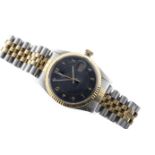 An unusual Rolex Oyster Perpetual Datejust stainless steel and yellow gold gents bracelet watch, c.