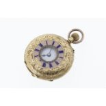 A Swiss 18ct gold and pink enamel half hunter ladies fob watch, late 19th / early 20th century,