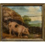 Follower of George Morland (British, 1763-1804), Pig in a Farmyard oil on panel, English, late