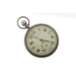 A WW2 period military issue open face pocket watch by Jaeger LeCoultre, nickel plated 50mm. case,