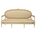 A French Louis XV style salon settee, late 19th / early 20th century, painted pale grey and