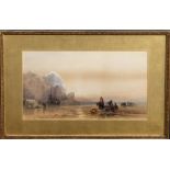 English School (mid-19th century), Coastal view with Figures and Fishing Boats watercolour, circa