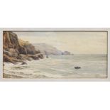 Alice E. Newling (British, fl. early 20th century), Rowing boat off a rocky coastline, probably