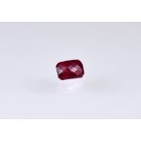 A loose fancy cut rectangular ruby, measuring approximately 6 x 8mm.