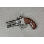 An antique percussion cap single-trigger over/under double barrel travelling pistol, unmarked
