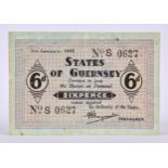 British banknote - The States of Guernsey - German occupation, Sixpence, French blue banknote paper,