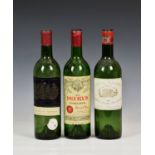 Vintage French wine interest - three empty wine bottles, comprising a 1959 Chateau Margaux; a 1961