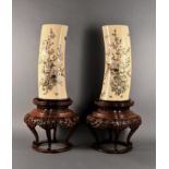 A fine pair of Japanese Shibiyama inlaid ivory tusks, last quarter of the 19th century, profusely