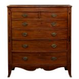 A George III mahogany bow front chest of drawers, the inlaid top over ebony and boxwood strung