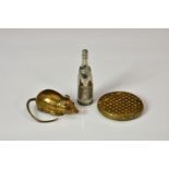 Three Victorian / Edwardian novelty vesta cases, comprising a brass mouse with red glass eyes,