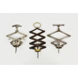 Three concertina corkscrews, comprising a Weir's Patent 12804 corkscrew, 25 Sept 1884; a James