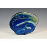 A Mdina Glass freeform sculpture signed by Michael Harris, (founder of Mdina), swirling greens and
