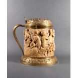 A European silver gilt and ivory tankard, probably German, possibly late 17th century, the bas