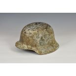 A WW2 German raw edge M42 steel helmet, single eagle decal, Germany coastal / bunker, artillery,