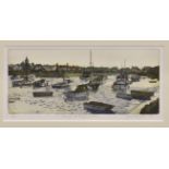 Barry Owen Jones, RWS, RE (British, 1934-2018), 'Evening, St Sampsons Harbour', coloured etching,