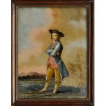 Dutch School (mid-18th century), A Young Traveller, reverse painted oil on glass, 9½ x 7¼in. (24.1 x
