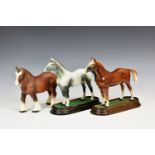 Two Beswick style pottery horses, same pattern in two colour ways, grey and brown, each standing