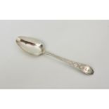 A Channel Islands silver bright cut Old English pattern teaspoon, maker's mark JP, struck twice (