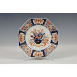 An 18th century Japanese Imari plate, Edo period (1615-1868), octagonal form, painted with a