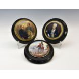 Three 19th century Prattware pot lids, to include Wellington with clasped hands, 4¼in. (10.8cm.)