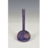 André Delatte Nancy - a mottled purple glass vase, with a long slender tapering neck and a squat