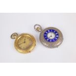 A Swiss 18ct gold open face fob watch, early 20th century, with fob wind gilt lever movement, gilt