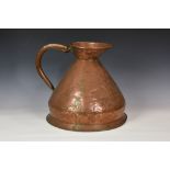 A large 19th century English copper haystack jug / measure by Loftus, four gallon, with applied