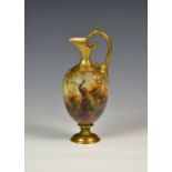 A Royal Worcester miniature pedestal ewer, puce printed factory mark, H271, date code for 1914,