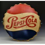 Advertising interest - a rare large vintage metal Pepsi Bottle Cap Advertising sign, 1960, with '