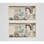 BRITISH BANKNOTES - Bank of England Twenty Pounds consecutive pair, c.1948, Signatory D H F