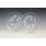 Rene Lalique - a pair of Art Deco period opalescent relief moulded "ONDINES" plates, 11in. diameter,