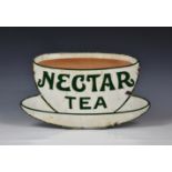 Nectar Tea' vintage enamel advertising sign in the form of a cup and saucer, by the Patent Enamel Co