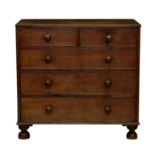 A George III and later oak chest of drawers, alterations, the rectangular top with reeded edge