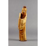 A Japanese carved ivory figure of an immortal, 19th century, probably depicting Lu Dongbin, a