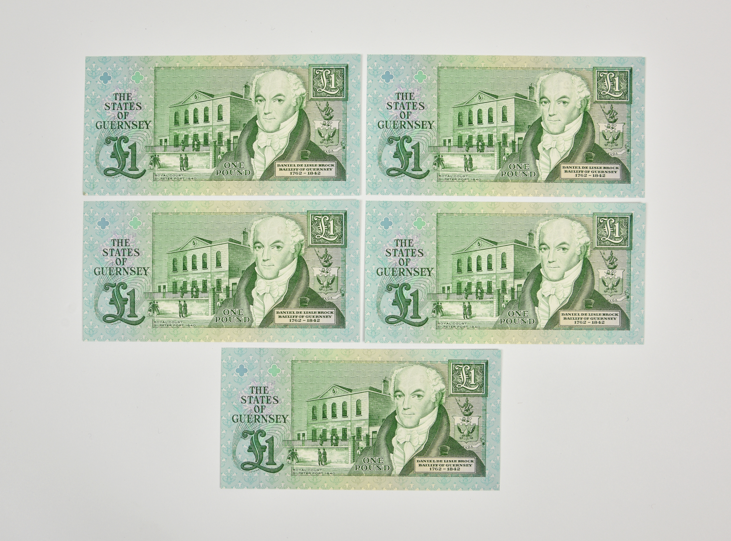 BRITISH BANKNOTES - The States of Guernsey - Z replacement One Pound consecutive five, c. 1991, - Image 2 of 2