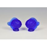 Two Lalique Sunfish paperweights, 2000, polished blue glass, etched 'Lalique France', complete