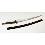 A Japanese signed Wakizashi sword, blade signed on tang - NOBU?, MITSU, 22in. blade, two piece