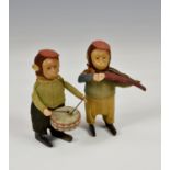Two Schuco monkey musicians, playing drum and violin, no keys. (2) * Condition: Not tested, no keys,